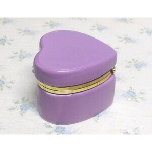 NWT Trinket Box Heart Shaped Hinged Jewelry Box Lavender Gold Ceramic Dish w/Lid